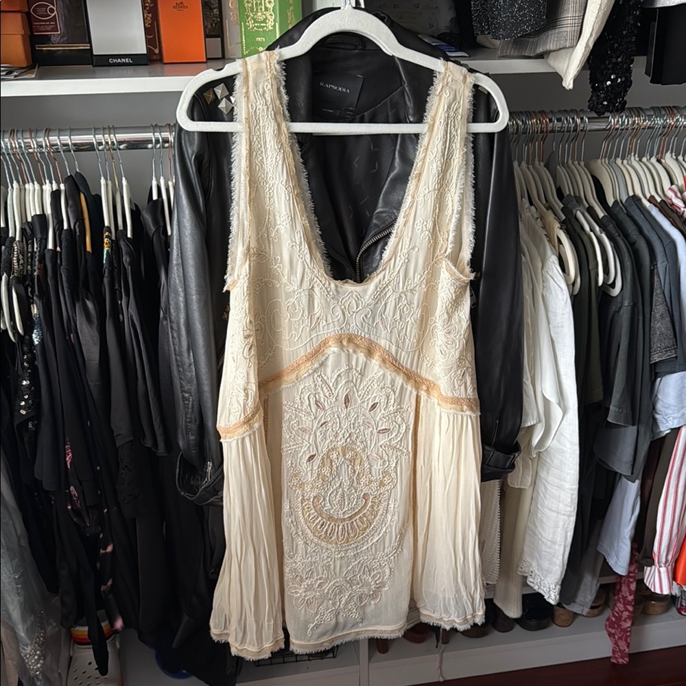Zara Cream Embroidered Mini Dress